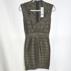 French Connection Metallic Gold Sheath Mini Dress